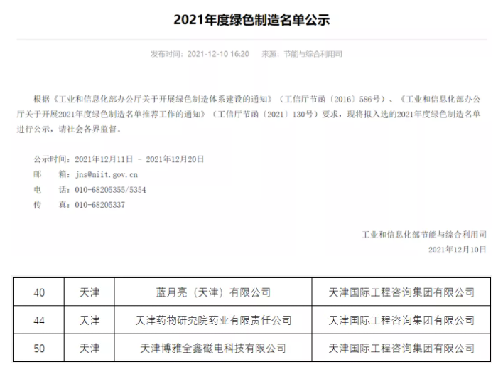 天咨集團助力3家企業成功入選2021年度國家級綠色工廠